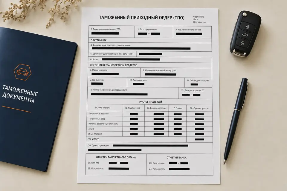 Таможенный приходный ордер ТПО с закрытыми реквизитами